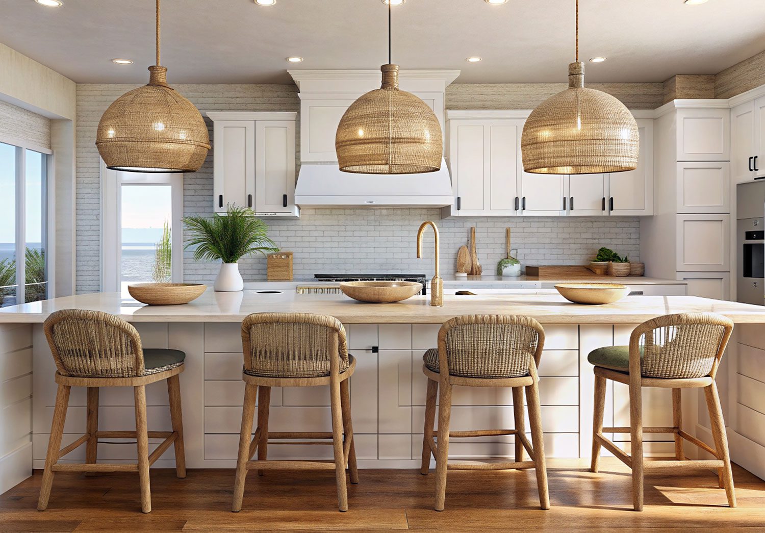 kitchen island with rustic lamp shapes