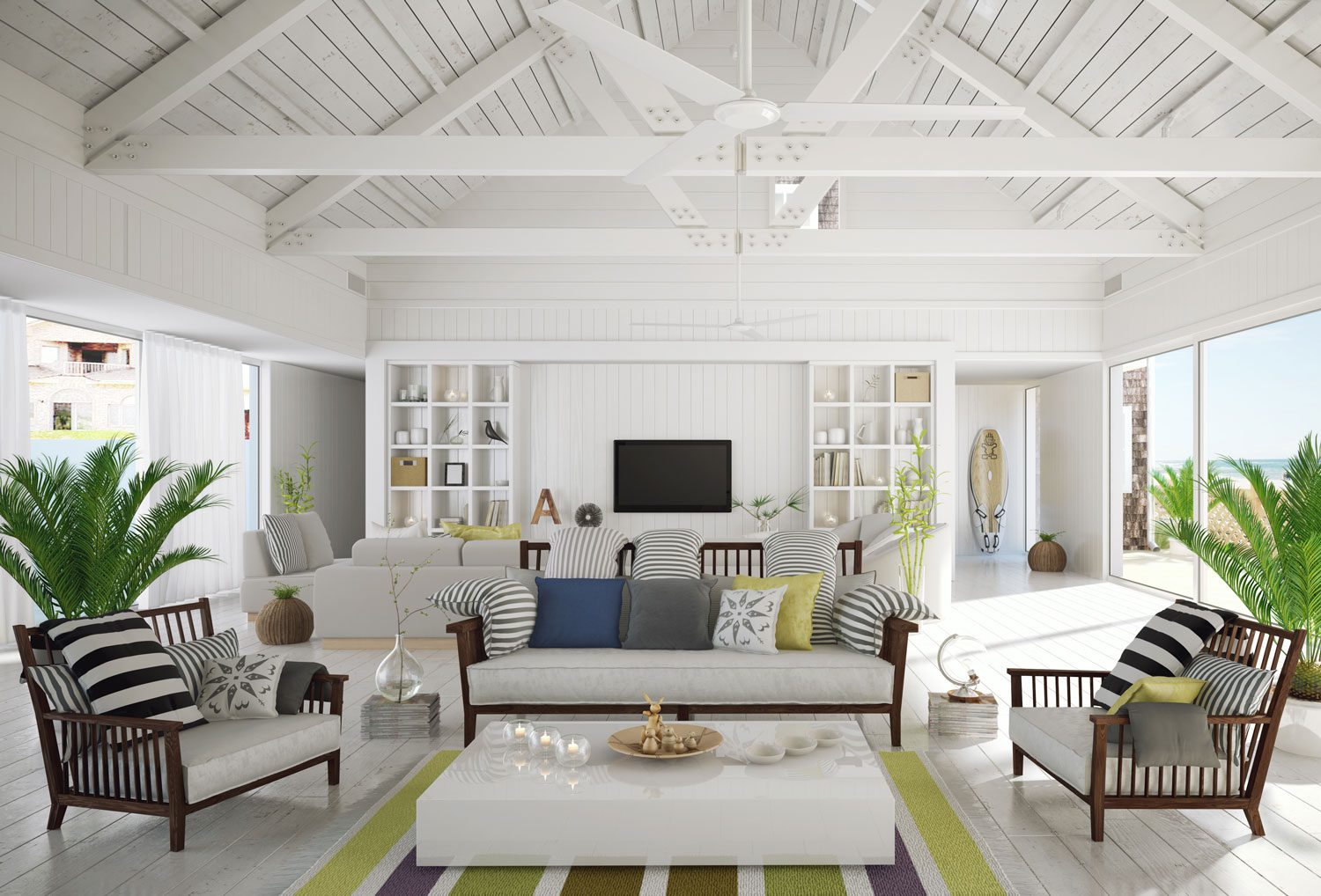 bright white and airy living room with plants and decor